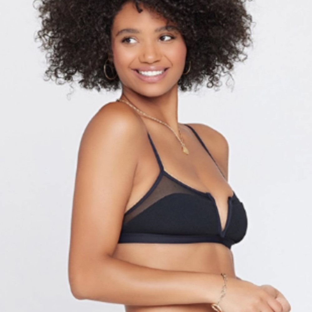 NWOT L*Space Black Ribbed & Mesh Sadie Bikini Top